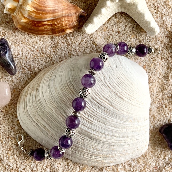 Genuine Amethyst Ornate Beaded Bracelet - Picture 4 of 5